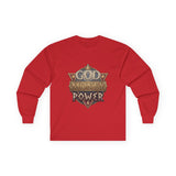God Money Power Long Sleeve Tee — Vintage Crest Graphic