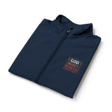 God Money Power- Men's Black Soft Shell Vest – Small American Flag Chest Patch