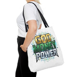 Tote Bag — "God Money Power" Graphic Religious Motivational Tote