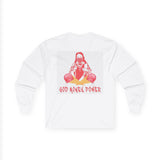 Long Sleeve Tee — "God Money Power" Graphic Boxing Buddha Design