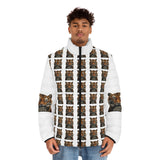 Tiger Pattern Puffer Jacket — 'God, Money, Power' Graphic Men’s Coat