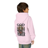 Youth Hoodie "God Money Power" Skull Graphic