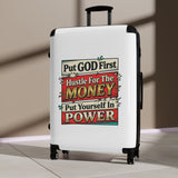 Carry-On Suitcase - “Put GOD First, Hustle For The MONEY, Put Yourself In POWER” Inspirational Travel Luggage