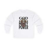 God Money Power- Skull Ultra Cotton Long Sleeve Tee