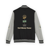 Letterman Jacket — "God • Money • Power" Embroidered Red & White Varsity
