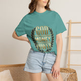 God Money Power T-Shirt — Bold Gold Laurel Graphic Tee