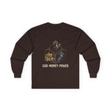 God Money Power Long Sleeve Tee — Inspirational Faith & Prosperity Graphic Shirt