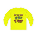 Long Sleeve Tee — "Put God First, Hustle for the Money, Put Yourself in Power" Inspirational Christian Tee