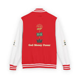 Letterman Jacket — "God • Money • Power" Embroidered Red & White Varsity