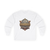 God Money Power Long Sleeve Tee — Vintage Crest Graphic