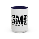 GMP "God Money Power" Accent Coffee Mug — Bold Black Scripture-Inspired Design (11/15oz)