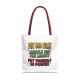 Inspirational Gospel Tote Bag — "Put God First, Hustle for the Money, Put Yourself in Power"