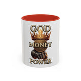 Coffee Mug — "God Money Power" Crown & Gauntlet Accent Ceramic Mug (11/15oz)