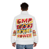 Puffer Jacket — Bold "GMP: God Money Power" Graphic Winter Coat