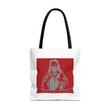 Saint Icon Red Graphic Tote Bag — 'Good Money Power' Illustration