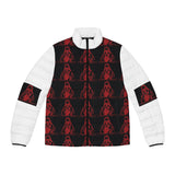 Men's Puffer Jacket — Red & Black Hooded Skeleton Pattern Winter Coat