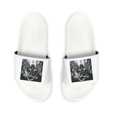 Angel Of Death- Men's White Slide Sandals with Black Mythical Dragon Print — Removable Strap Casual Pool Slides