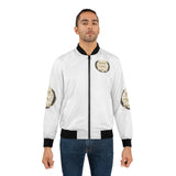God Money Power Bomber Jacket — White Graphic Men's Jacket