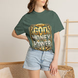 God Money Power Graphic T-Shirt — Bold Gold Faith & Hustle Tee