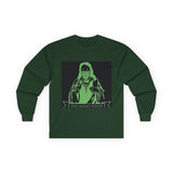 Long Sleeve Tee — Neon Green 'God Money Power' Graphic