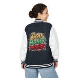 Letterman Jacket — "God Money Power" Graphic Varsity Jacket