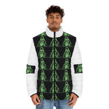 Green Grunge Skeleton Pattern Puffer Jacket