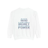 Graphic Sweatshirt - "God Money Power" Blue Retro Streetwear Crewneck