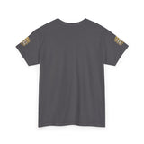 Graphic Tee — "God Money Power" Gold Crest T-Shirt