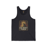 Spiritual Pyramid Tank — "God Money Power" Graphic Jersey Tank Top