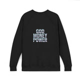 God Money Power Graphic Sweatshirt — Blue Retro Anime Streetwear