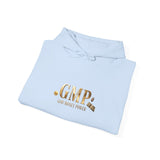God • Money • Power Hoodie — White Pullover with Gold GMP Logo