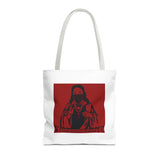 Jesus Icon Masked Tote Bag - 'Lord Money Power' Red Graphic Tote