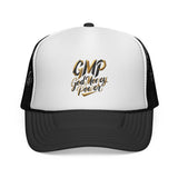 Trucker Cap - "God Money Power" Gold Script Mesh Hat