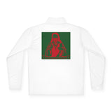 Quarter-Zip Pullover — Red & Green Sacred Heart Madonna Graphic