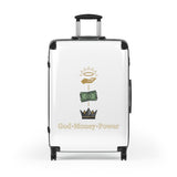 Suitcase – God • Money • Power Graphic Carry-On | Religious Inspirational Travel Luggage