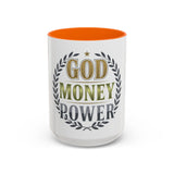 God Money Power Accent Coffee Mug — Inspirational Faith & Success Ceramic Mug (11/15 oz)