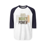God Money Power Raglan Shirt - Inspirational Faith & Prosperity 3/4 Sleeve