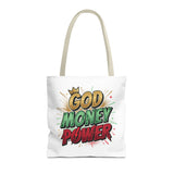 God Money Power Tote Bag — Bold Graphic Faith & Prosperity Statement Tote