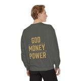 Sweatshirt — 'God Money Power' Crown & Fist Graphic Crewneck