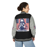 Letterman Jacket — Patriotic 'God Money Power' Graphic Varsity Jacket