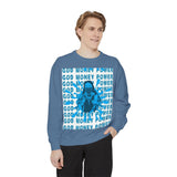 Graphic Sweatshirt - "God Money Power" Blue Retro Streetwear Crewneck