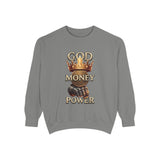 Sweatshirt — 'God Money Power' Crown & Fist Graphic Crewneck