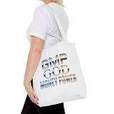 Money Power Tote Bag — 'GMP GOD' Metallic Typographic Canvas Tote