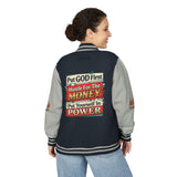 Letterman Jacket — "Put GOD First, Hustle For The MONEY, Put Yourself In POWER" Inspirational Varsity Coat