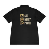 GMP 'God Money Power' Men's Sport Polo — Gold Lettering Performance Polo