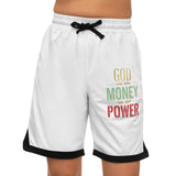 Basketball Shorts — "God Money Power" Graphic Athletic Rib Shorts