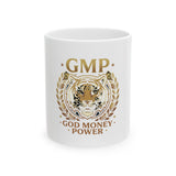 GMP Tiger Mug — "God Money Power" Ceramic Coffee Cup (11oz & 15oz)