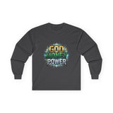 Long Sleeve Tee — "God Money Power" Graphic Spiritual Streetwear
