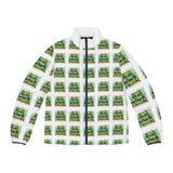 Men's Puffer Jacket — Green 'Panic Power' All-Over Print Winter Coat