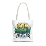 Tote Bag — "God Money Power" Graphic Religious Motivational Tote